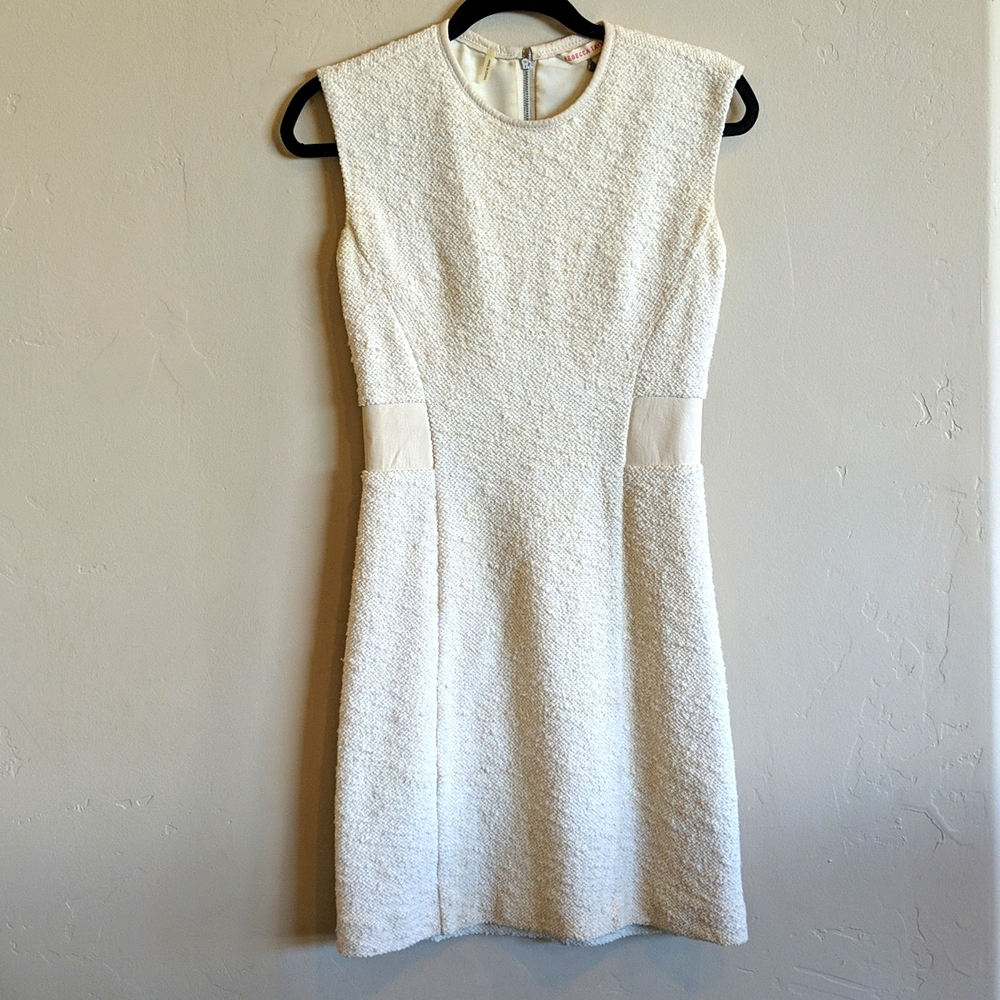 Rebecca Taylor A-Line Cream Silk-Lined Work Dress with Leather Cut Outs Size 0